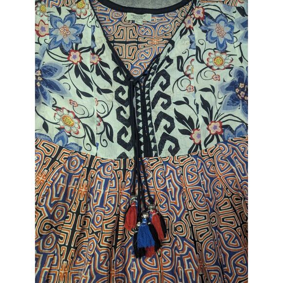 Orientique Naturally Australian Dress Sz Small Geometric Pattern Tassel Mini - Picture 2 of 7